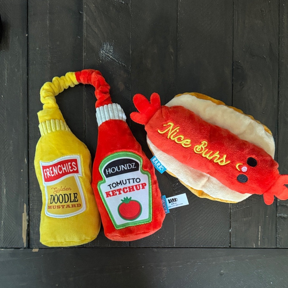 BARK Plush Hot Dog and Condiment Toy Set